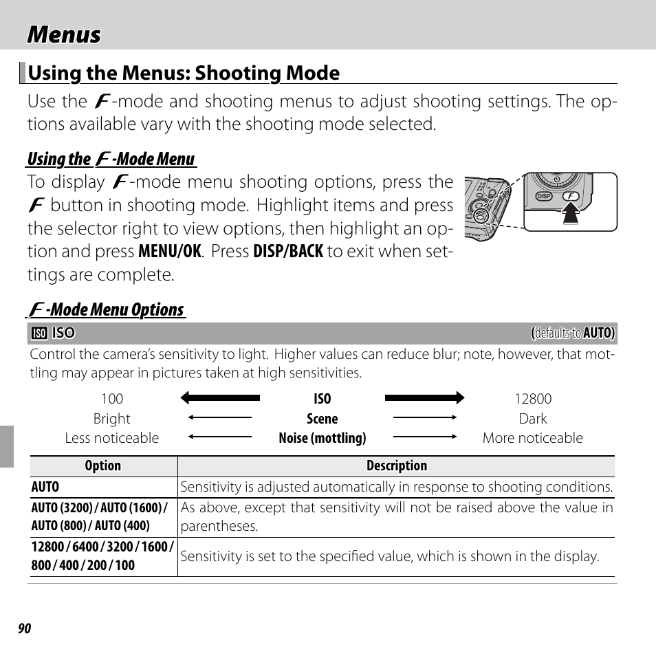 Menus, Using the menus: shooting mode | FujiFilm FinePix F750EXR User Manual | Page 108 / 164