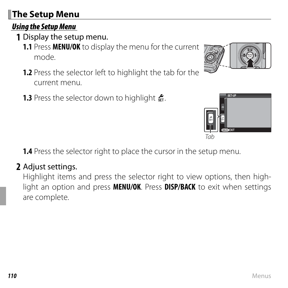 The setup menu | FujiFilm FinePix F750EXR User Manual | Page 128 / 164