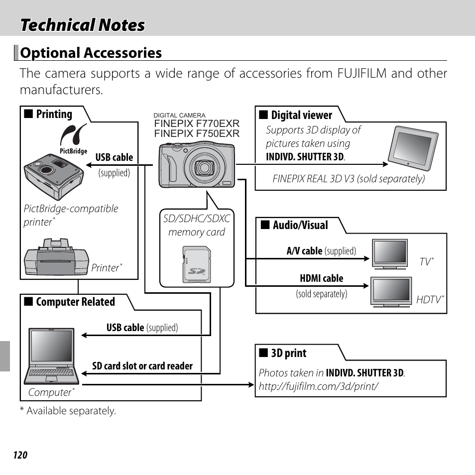 Optional accessories | FujiFilm FinePix F750EXR User Manual | Page 138 / 164