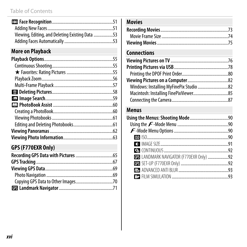 FujiFilm FinePix F750EXR User Manual | Page 16 / 164