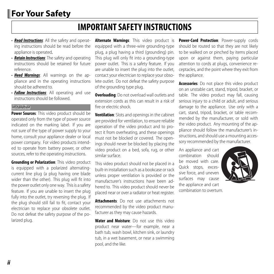 Important safety instructions, For your safety | FujiFilm FinePix F750EXR User Manual | Page 2 / 164