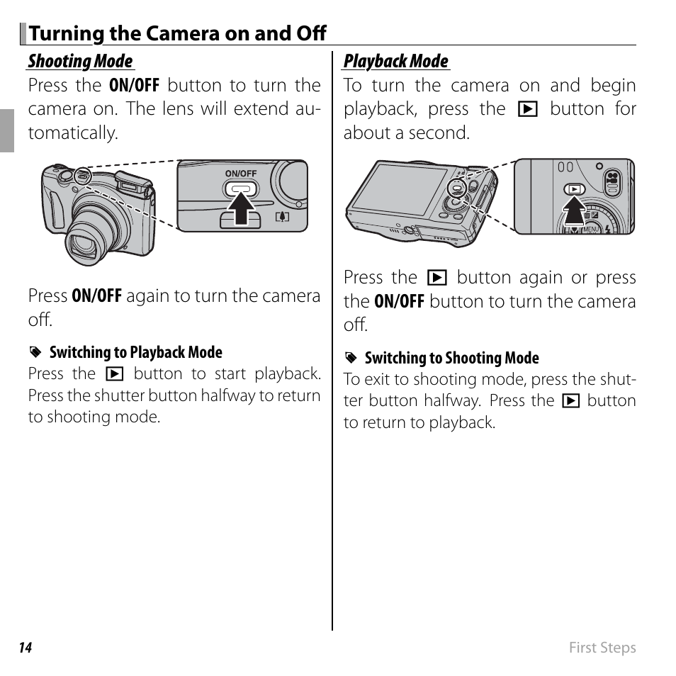 Turning the camera on and off | FujiFilm FinePix F750EXR User Manual | Page 32 / 164