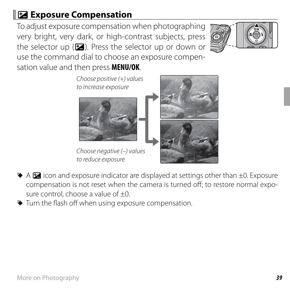 D d exposure compensation exposure compensation | FujiFilm FinePix F750EXR User Manual | Page 57 / 164