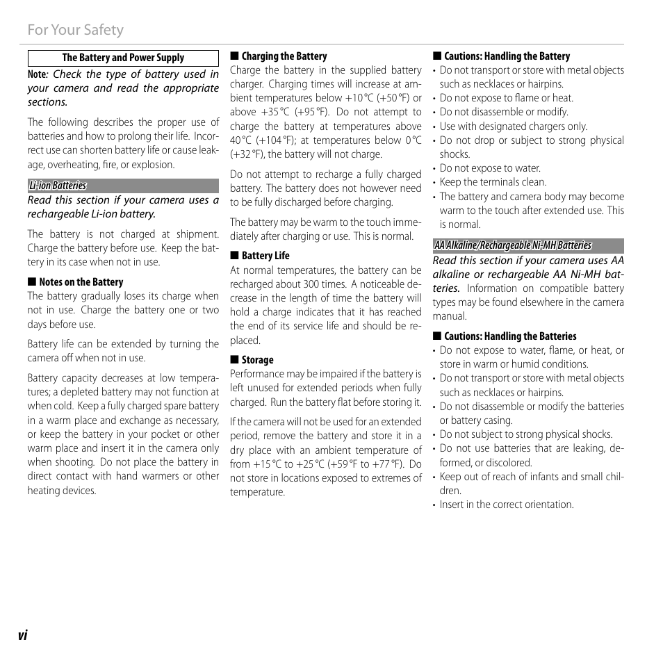 Vi for your safety | FujiFilm FinePix F750EXR User Manual | Page 6 / 164