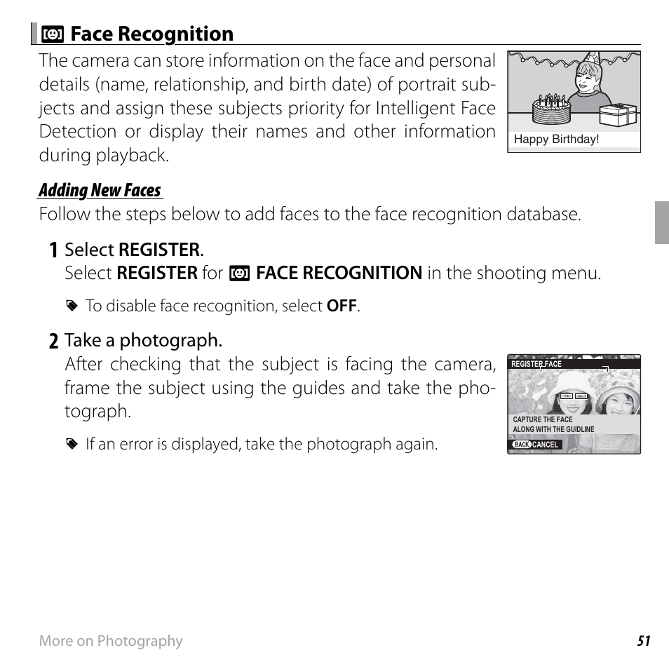 N n face recognition face recognition | FujiFilm FinePix F750EXR User Manual | Page 69 / 164