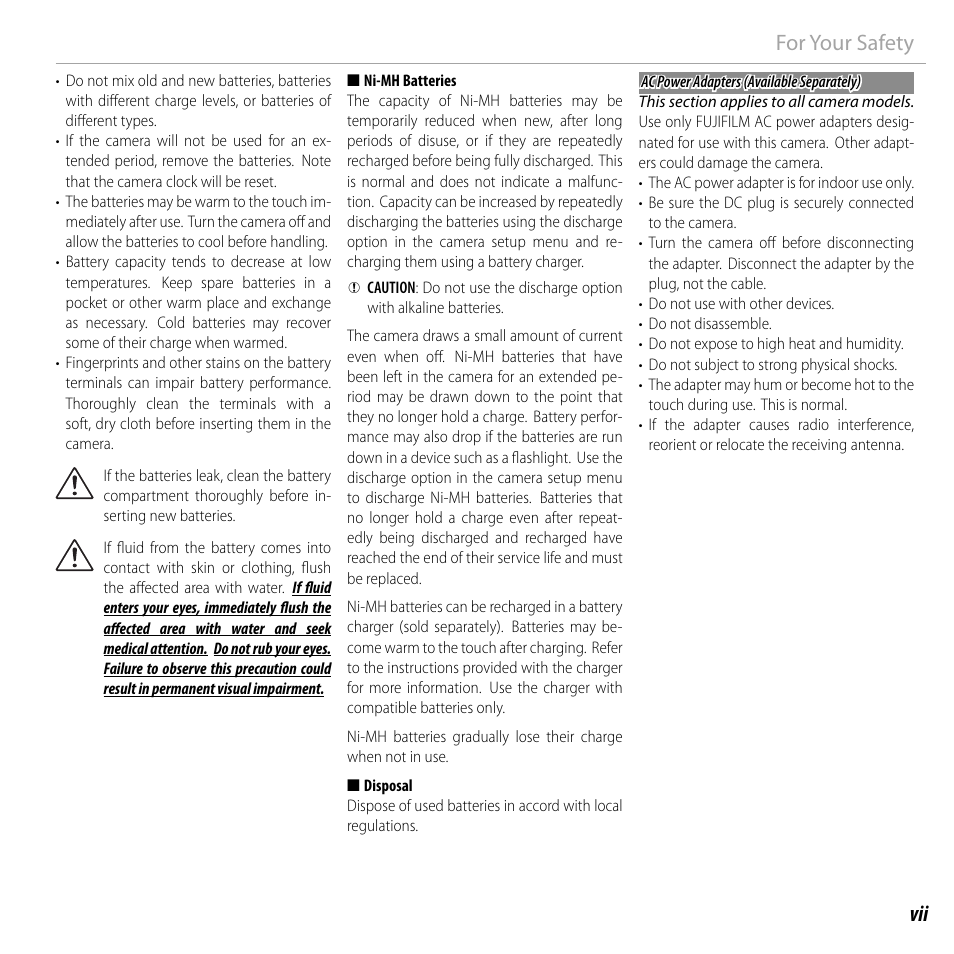 Vii for your safety | FujiFilm FinePix F750EXR User Manual | Page 7 / 164