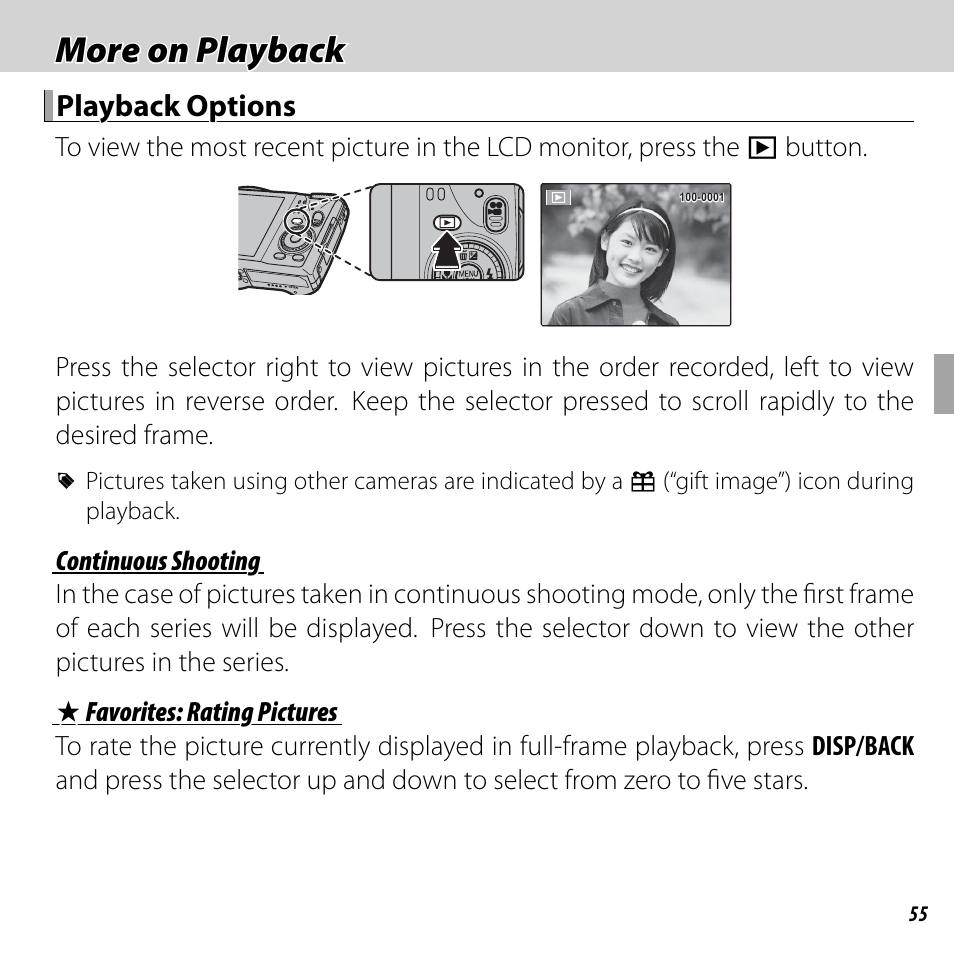 More on playback, Playback options | FujiFilm FinePix F750EXR User Manual | Page 73 / 164