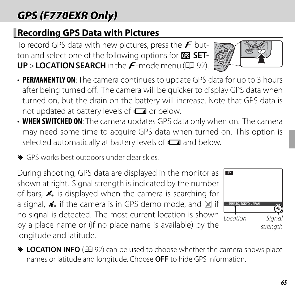 Gps (f770exr only), Recording gps data with pictures | FujiFilm FinePix F750EXR User Manual | Page 83 / 164