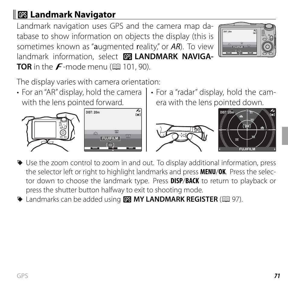 R r landmark navigator landmark navigator | FujiFilm FinePix F750EXR User Manual | Page 89 / 164