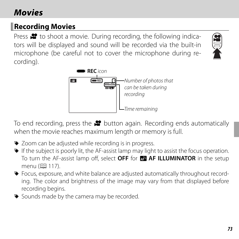 Movies, Recording movies | FujiFilm FinePix F750EXR User Manual | Page 91 / 164