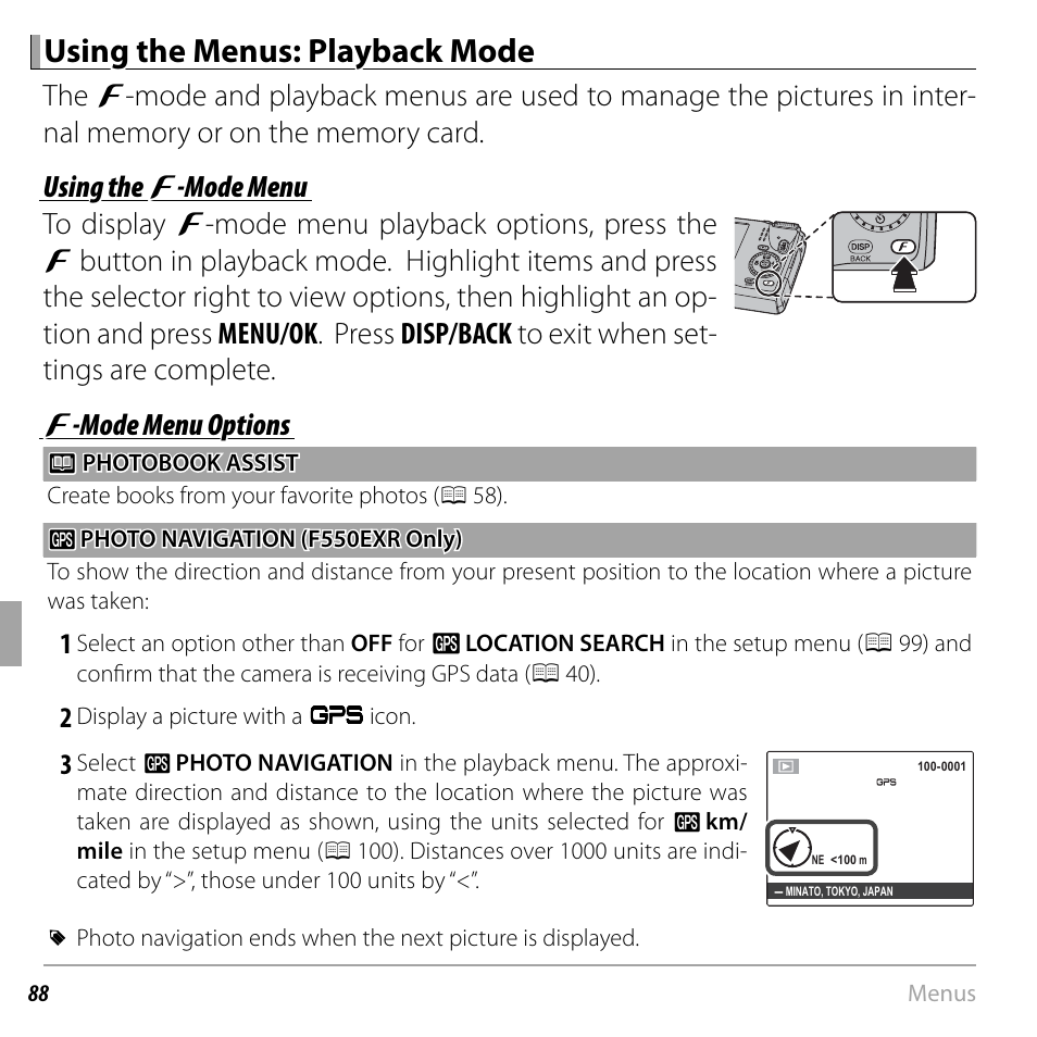 Using the menus: playback mode | FujiFilm FinePix F550EXR User Manual | Page 106 / 151