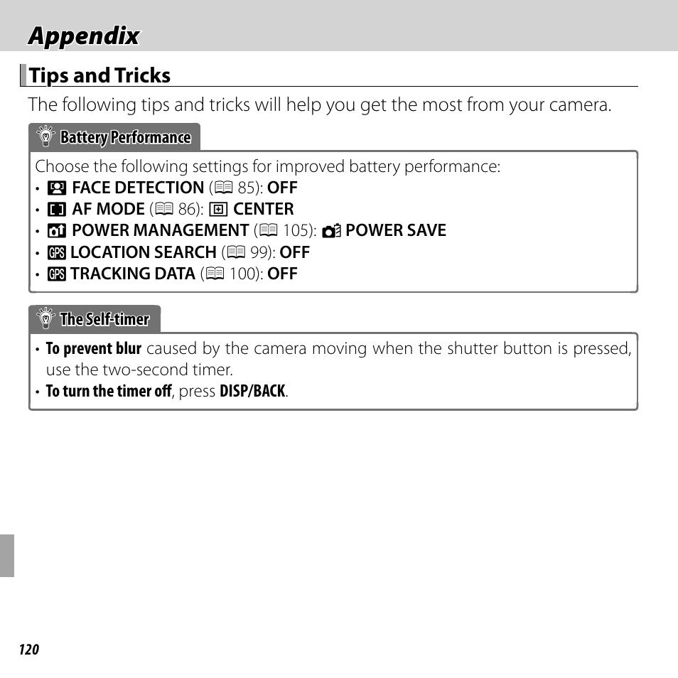 Appendix, Tips and tricks | FujiFilm FinePix F550EXR User Manual | Page 138 / 151