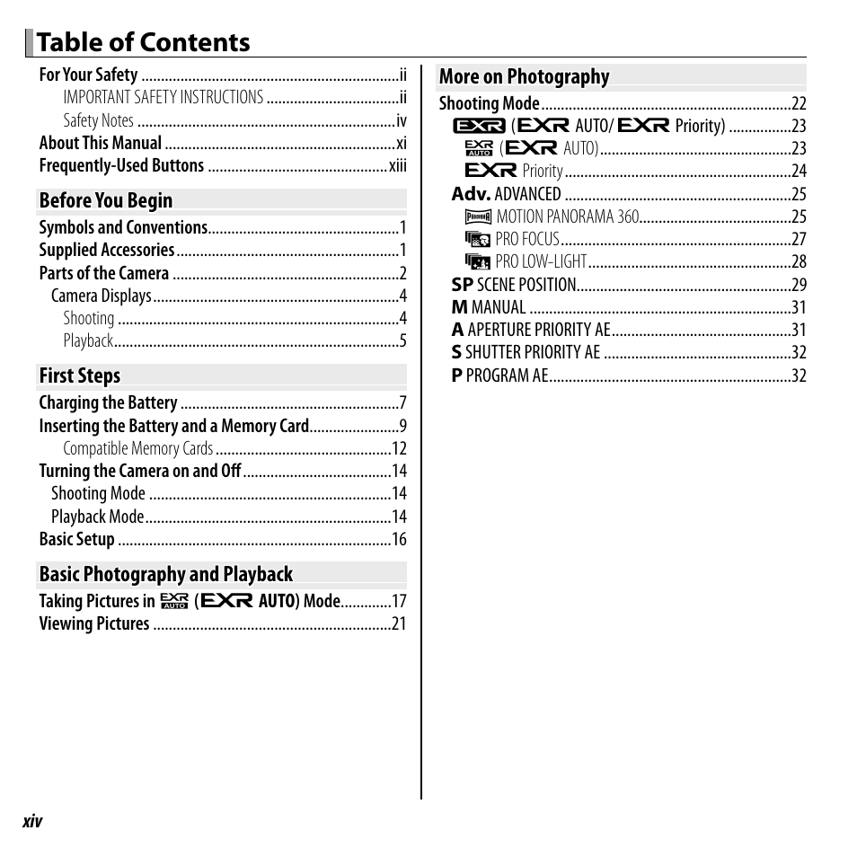 FujiFilm FinePix F550EXR User Manual | Page 14 / 151