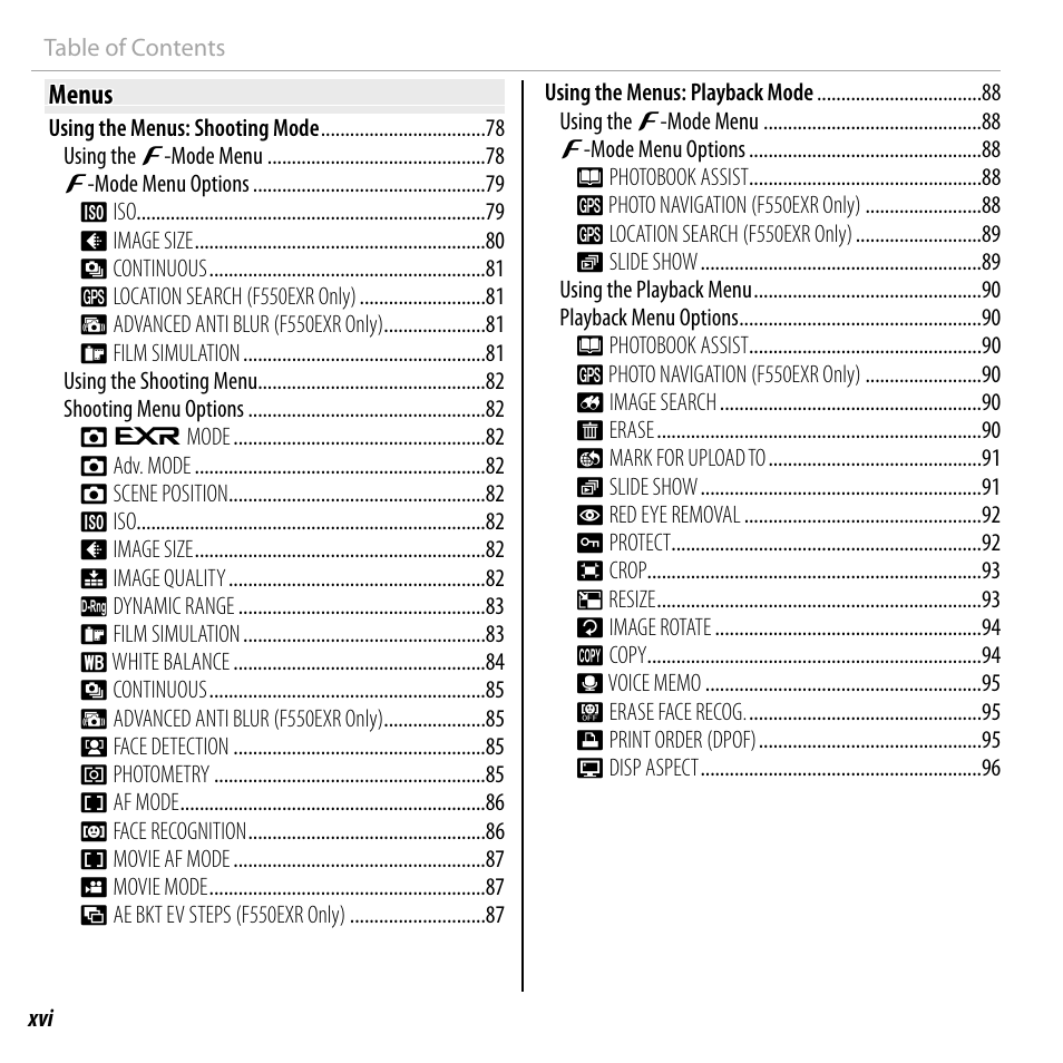 FujiFilm FinePix F550EXR User Manual | Page 16 / 151