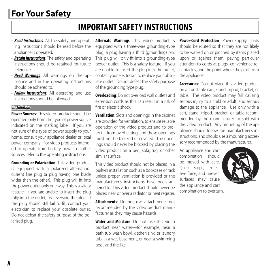 Important safety instructions, For your safety | FujiFilm FinePix F550EXR User Manual | Page 2 / 151