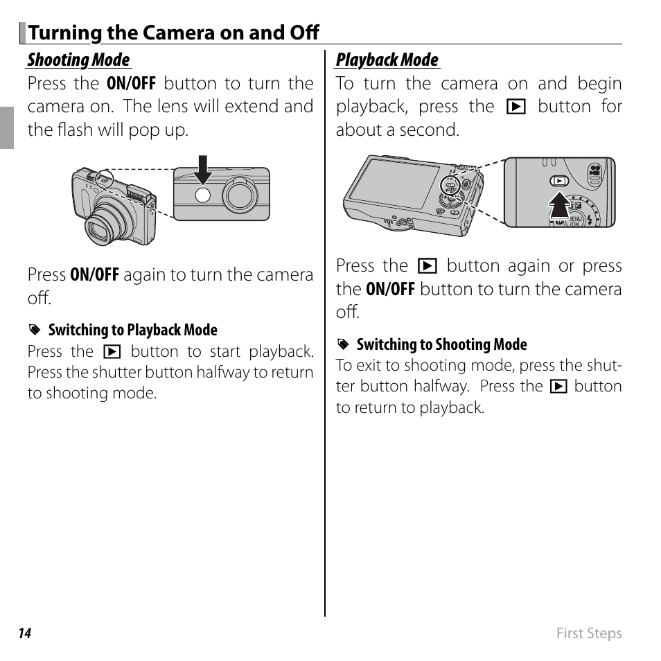 Turning the camera on and off | FujiFilm FinePix F550EXR User Manual | Page 32 / 151