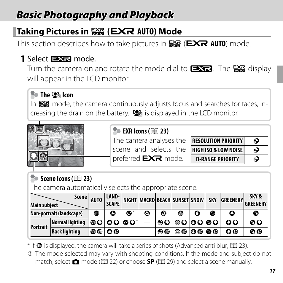 Basic photography and playback, Taking pictures in, Select | FujiFilm FinePix F550EXR User Manual | Page 35 / 151