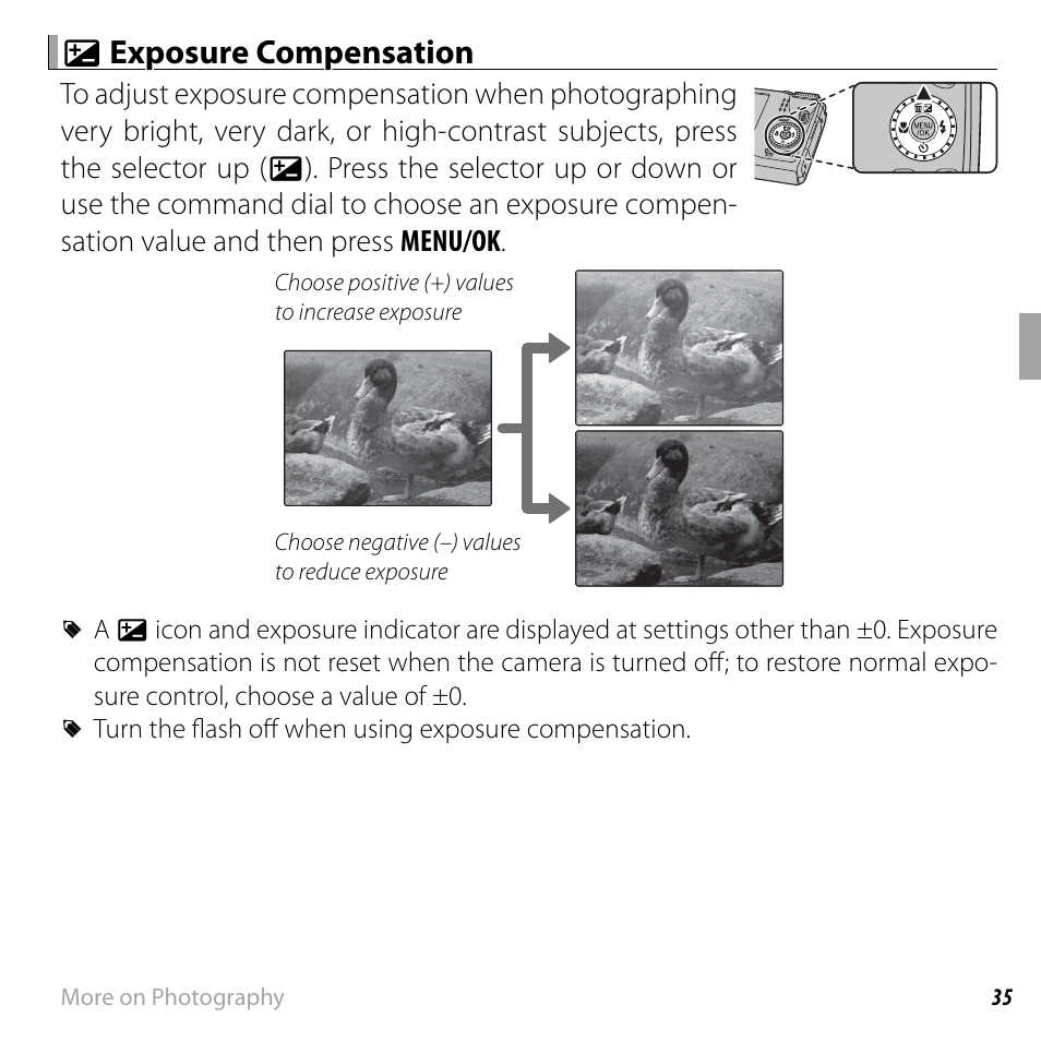 D d exposure compensation exposure compensation | FujiFilm FinePix F550EXR User Manual | Page 53 / 151