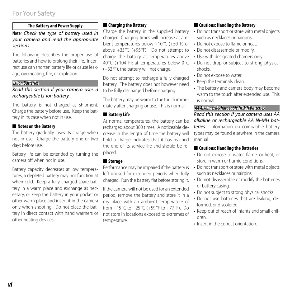 Vi for your safety | FujiFilm FinePix F550EXR User Manual | Page 6 / 151