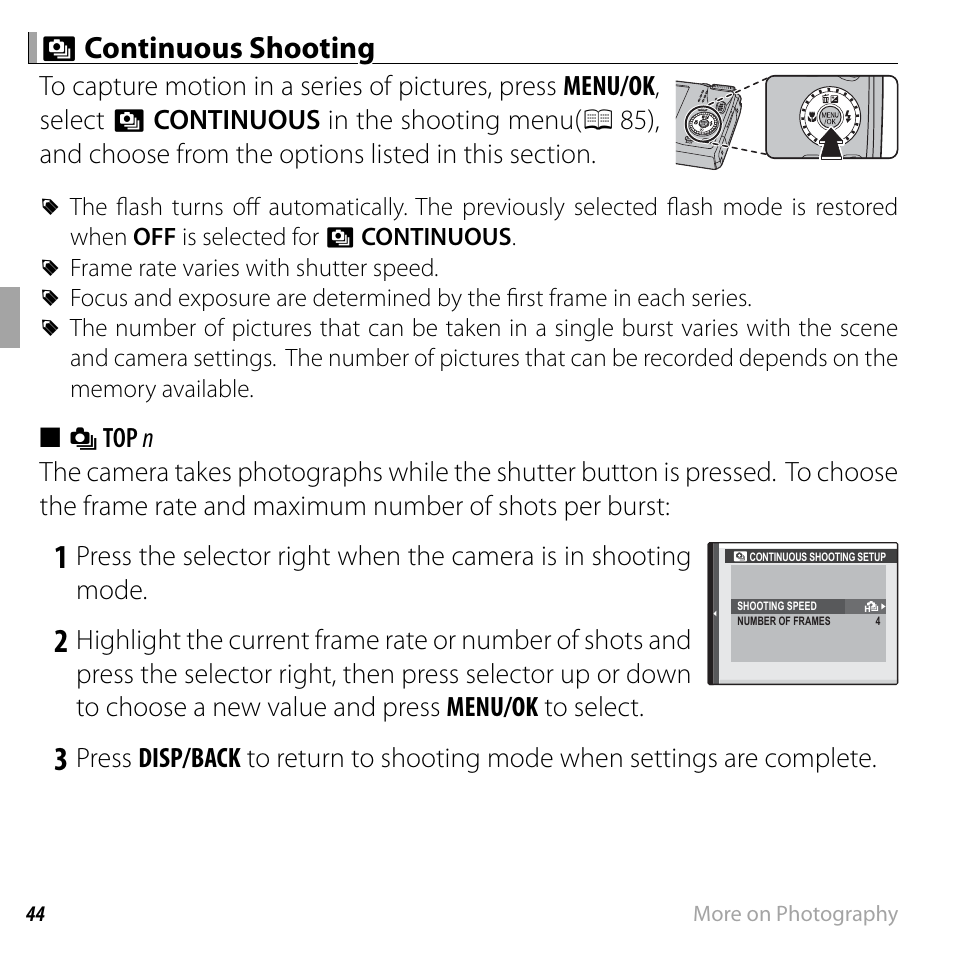 R r continuous shooting continuous shooting | FujiFilm FinePix F550EXR User Manual | Page 62 / 151