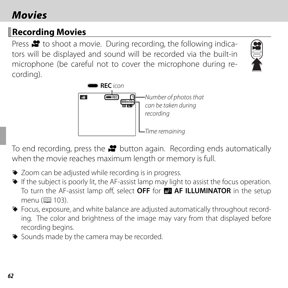 Movies, Recording movies | FujiFilm FinePix F550EXR User Manual | Page 80 / 151