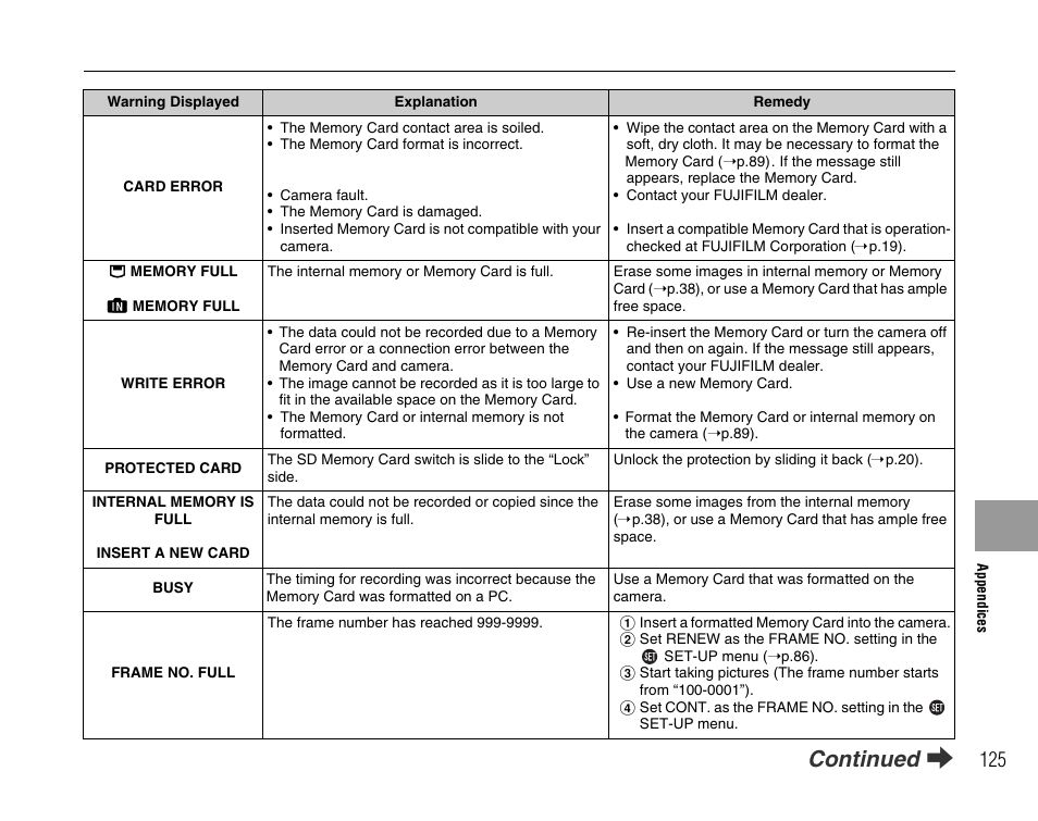 Continued q | FujiFilm FinePix A800 User Manual | Page 125 / 164