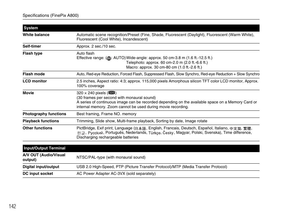 FujiFilm FinePix A800 User Manual | Page 142 / 164