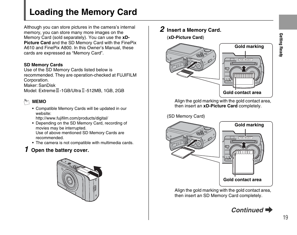Continued q | FujiFilm FinePix A800 User Manual | Page 19 / 164