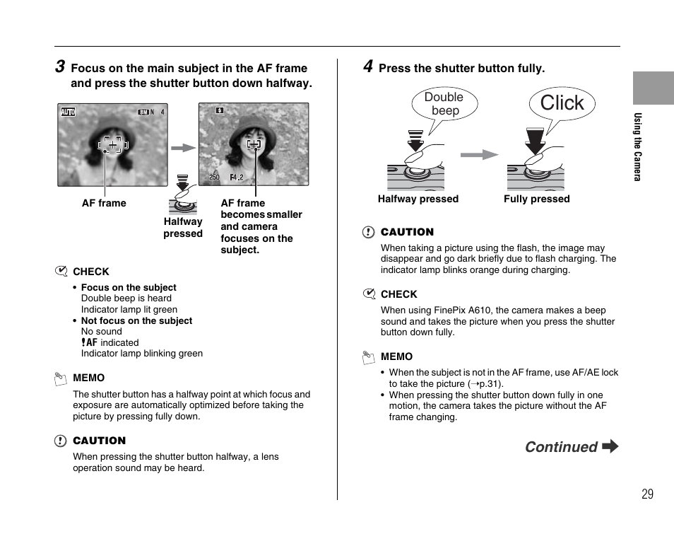 Click, Continued q | FujiFilm FinePix A800 User Manual | Page 29 / 164