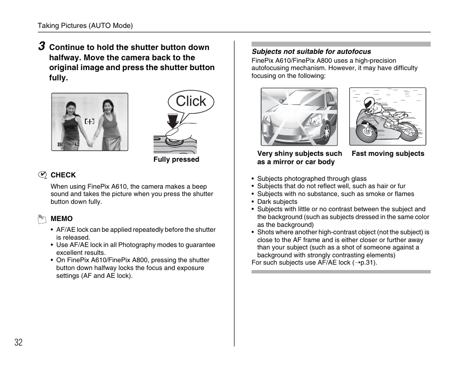 Click | FujiFilm FinePix A800 User Manual | Page 32 / 164