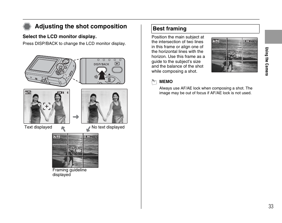 Adjusting the shot composition | FujiFilm FinePix A800 User Manual | Page 33 / 164