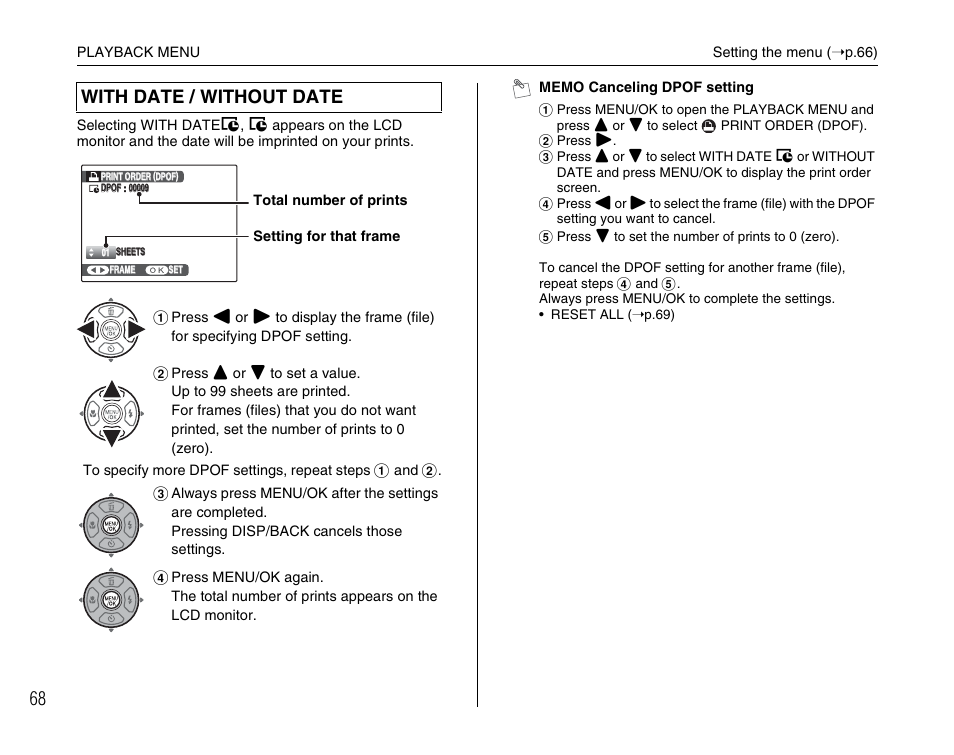 With date / without date | FujiFilm FinePix A800 User Manual | Page 68 / 164