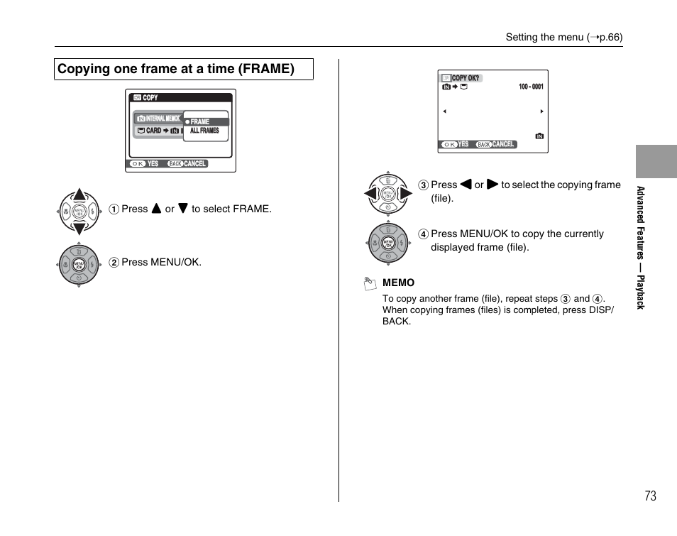Copying one frame at a time (frame) | FujiFilm FinePix A800 User Manual | Page 73 / 164