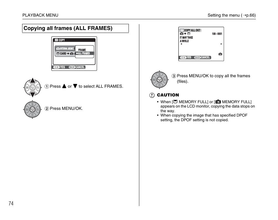 Copying all frames (all frames) | FujiFilm FinePix A800 User Manual | Page 74 / 164