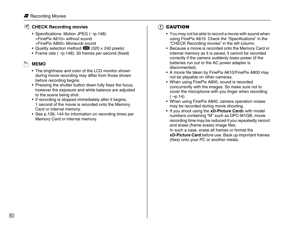 FujiFilm FinePix A800 User Manual | Page 80 / 164