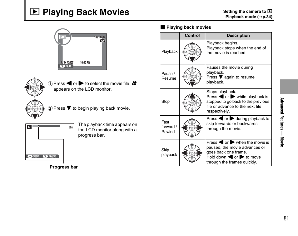 W playing back movies | FujiFilm FinePix A800 User Manual | Page 81 / 164