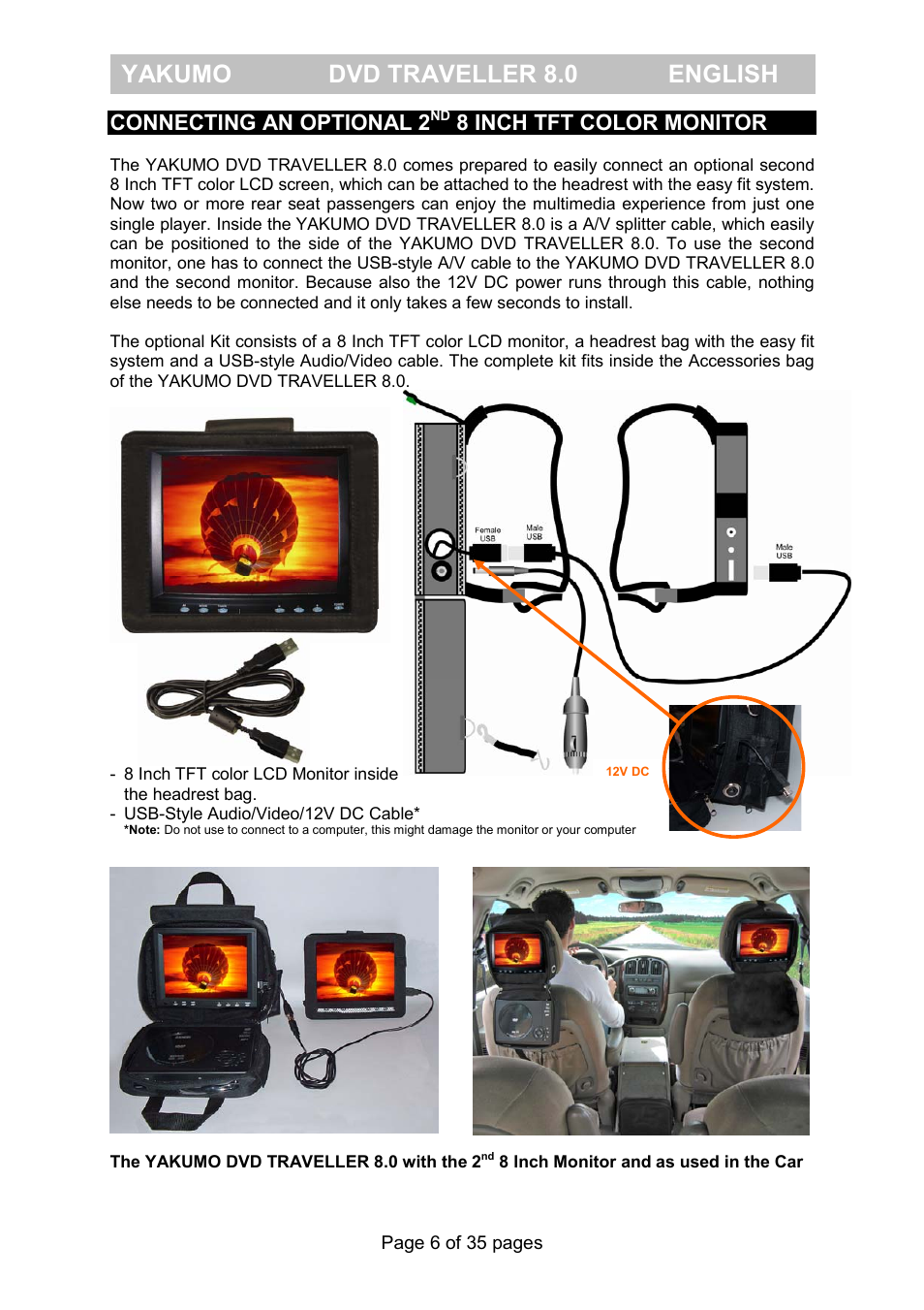 Yakumo dvd traveller 8.0 english, Connecting an optional 2, 8 inch tft color monitor | FujiFilm Yakumo DVD Travelle User Manual | Page 10 / 40