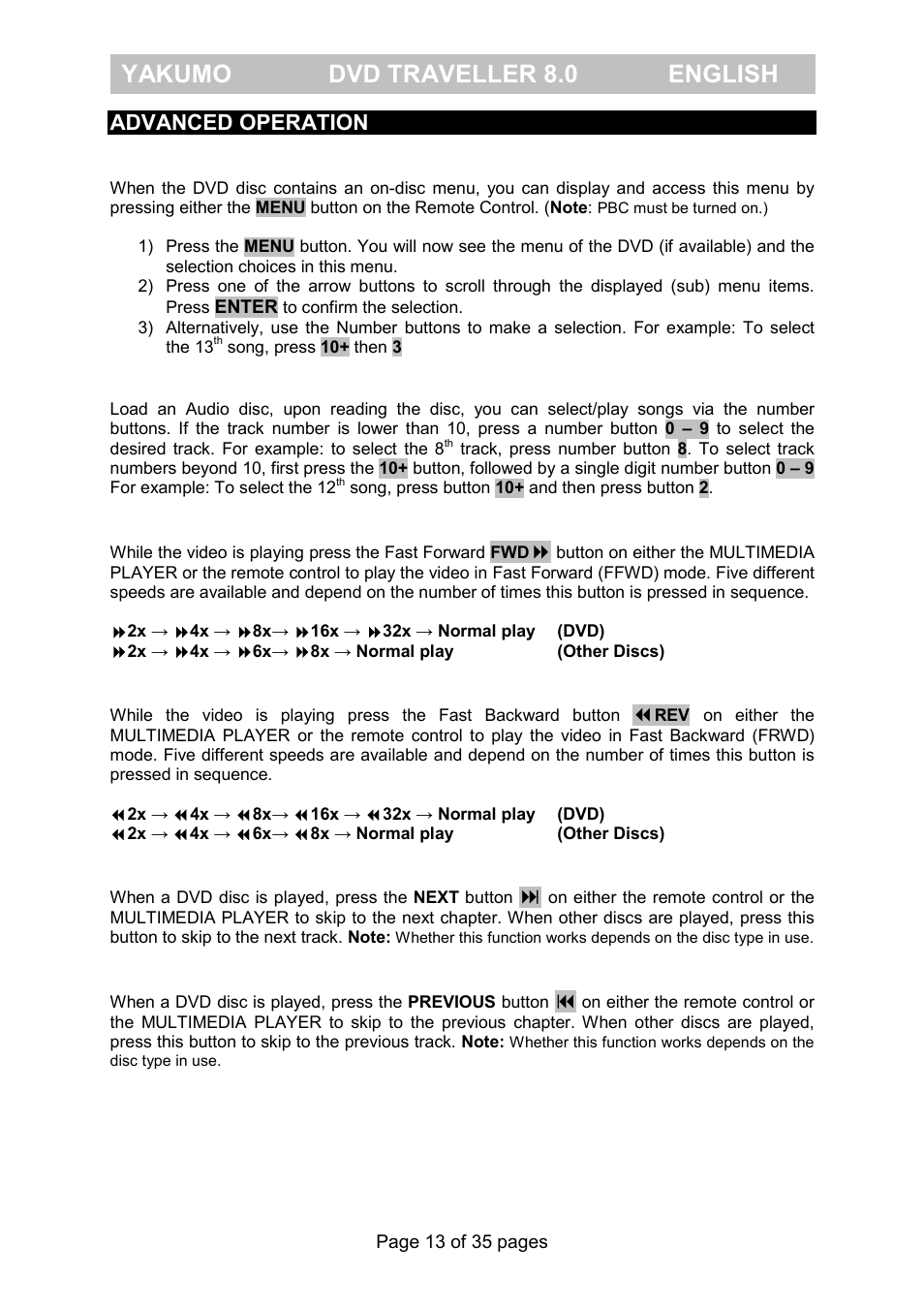 Yakumo dvd traveller 8.0 english, Advanced operation | FujiFilm Yakumo DVD Travelle User Manual | Page 17 / 40