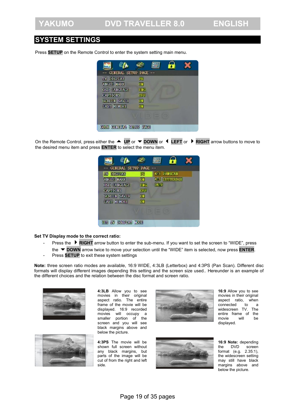 Yakumo dvd traveller 8.0 english, System settings | FujiFilm Yakumo DVD Travelle User Manual | Page 23 / 40