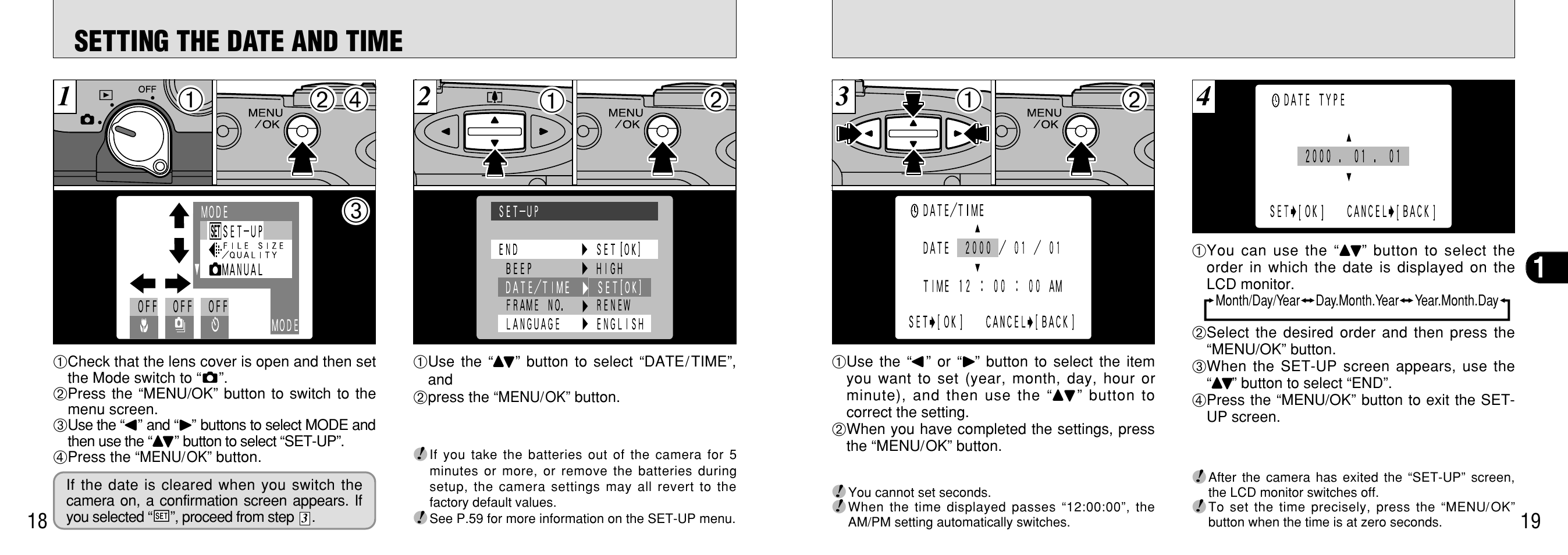 Setting the date and time, 1setting the date and time | FujiFilm 2400 User Manual | Page 10 / 43