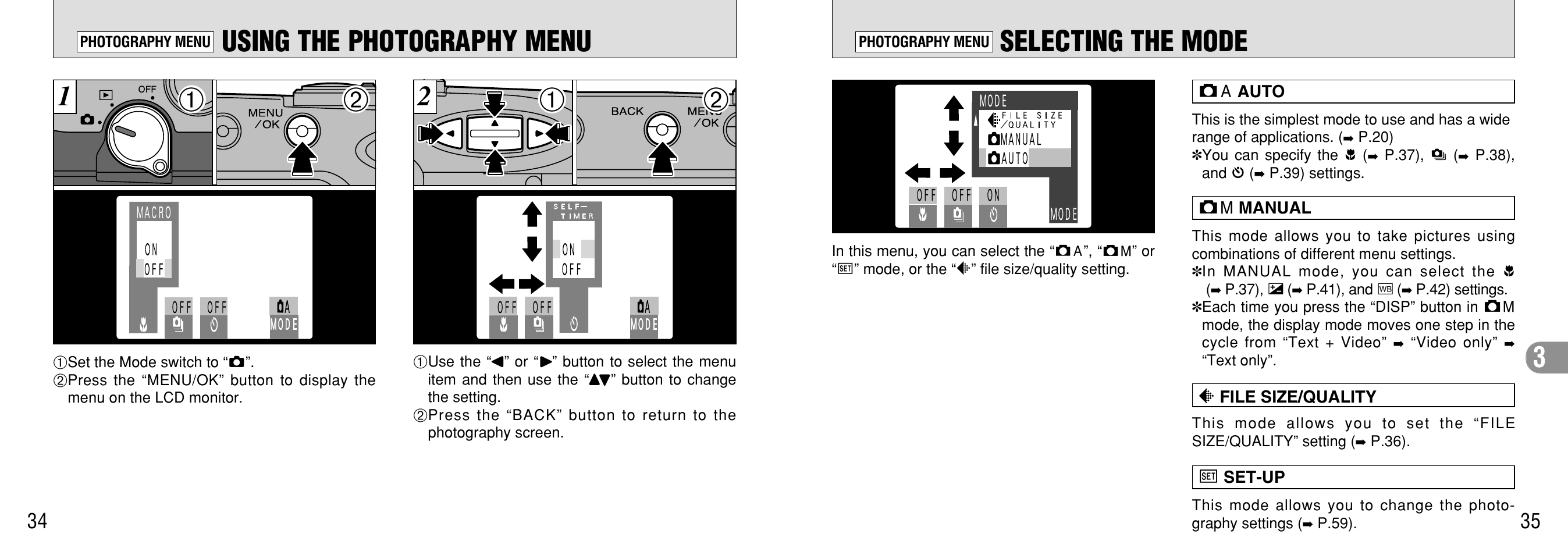 Using the photography menu, Selecting the mode | FujiFilm 2400 User Manual | Page 18 / 43