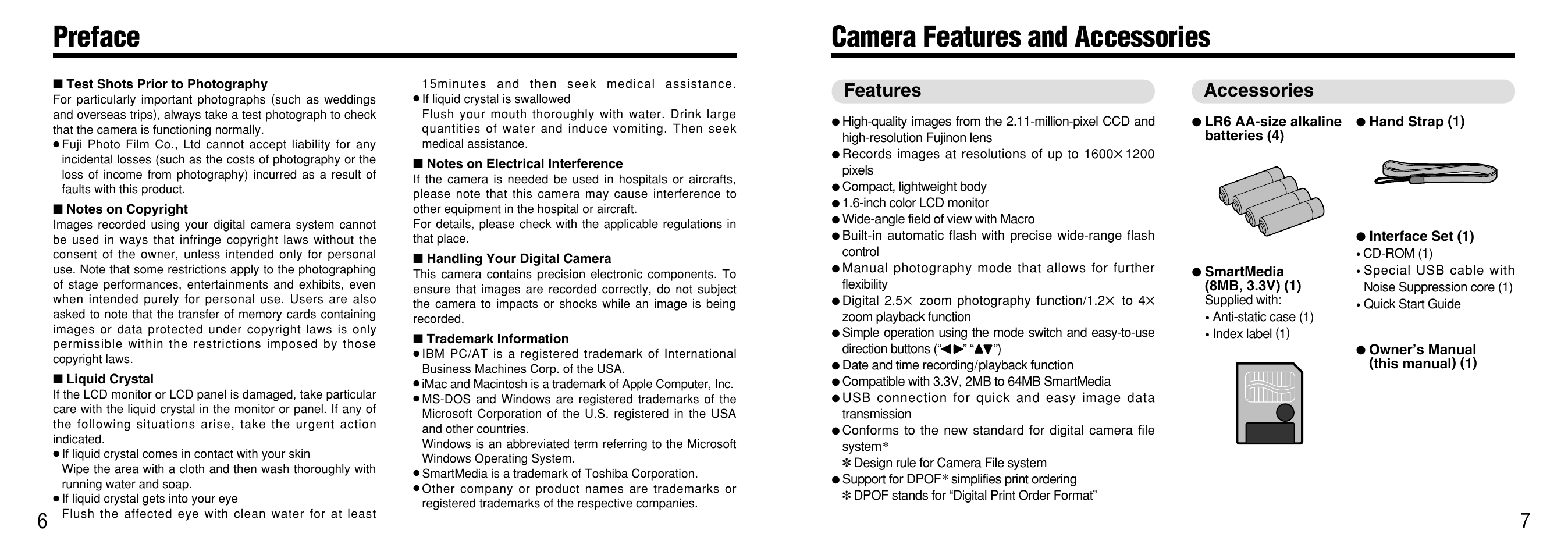 Preface, Camera features and accessories, Features accessories | FujiFilm 2400 User Manual | Page 4 / 43
