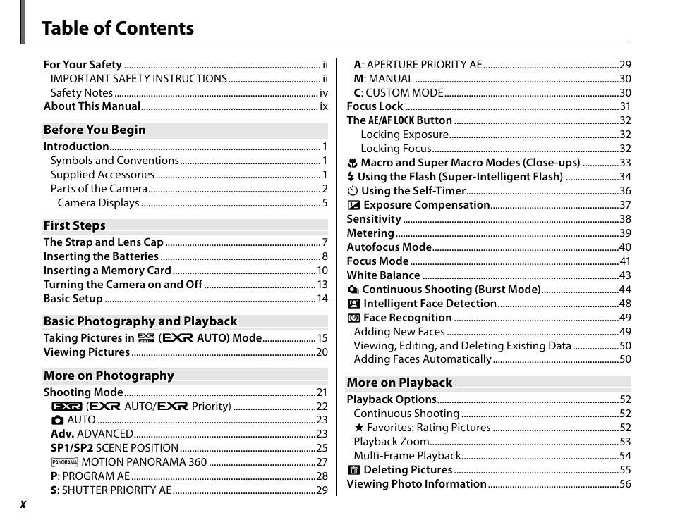 FujiFilm FinePix HS20EXR User Manual | Page 10 / 136