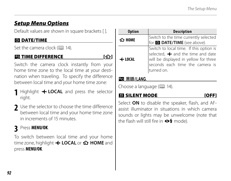 Setup menu options | FujiFilm FinePix HS20EXR User Manual | Page 104 / 136