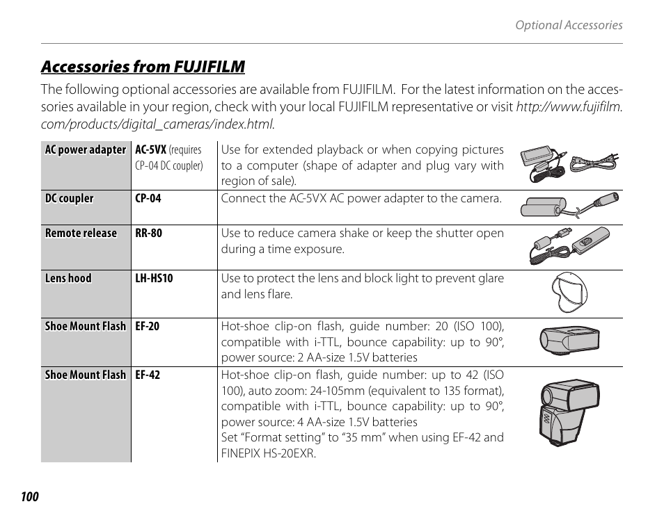 Accessories from fujifilm | FujiFilm FinePix HS20EXR User Manual | Page 112 / 136