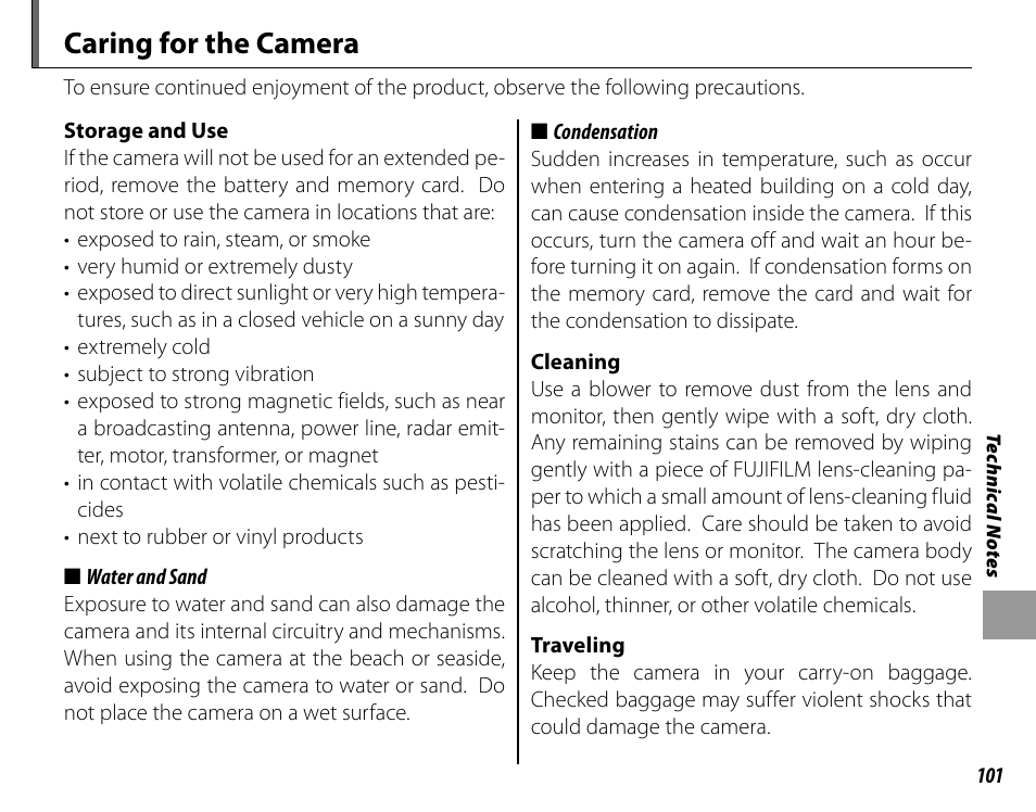 Caring for the camera | FujiFilm FinePix HS20EXR User Manual | Page 113 / 136