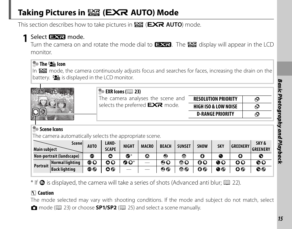 Taking pictures in r ( e auto) mode | FujiFilm FinePix HS20EXR User Manual | Page 27 / 136