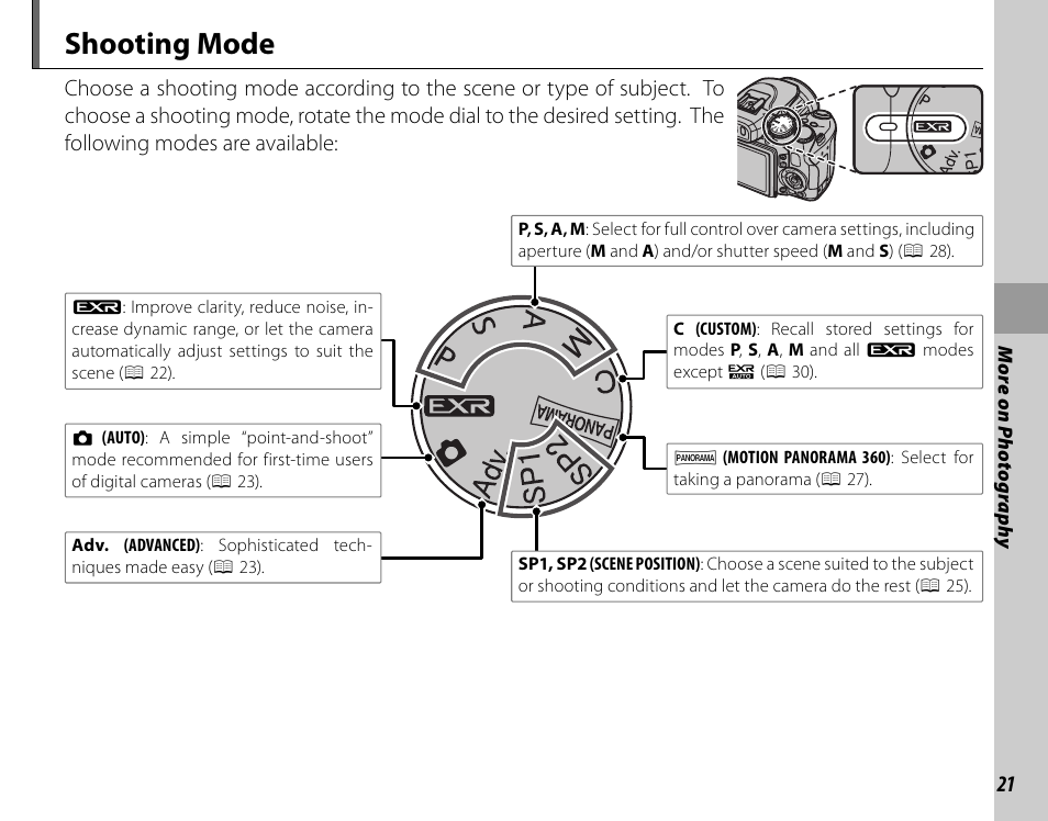 Shooting mode | FujiFilm FinePix HS20EXR User Manual | Page 33 / 136