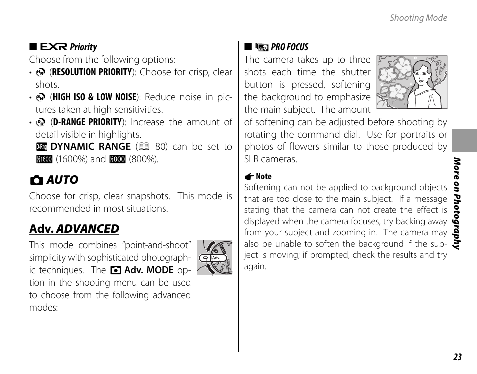 Bb auto auto, Adv. adv. advanced advanced | FujiFilm FinePix HS20EXR User Manual | Page 35 / 136