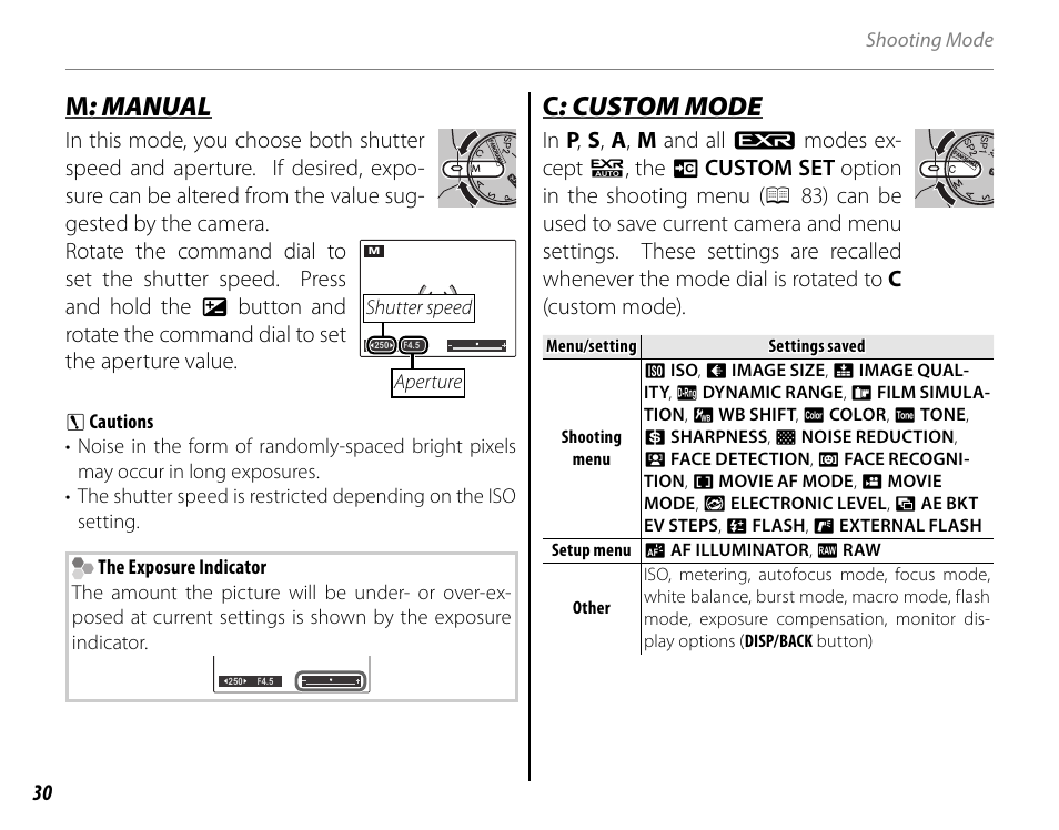 Mm : manual : manual, Cc : custom mode : custom mode | FujiFilm FinePix HS20EXR User Manual | Page 42 / 136